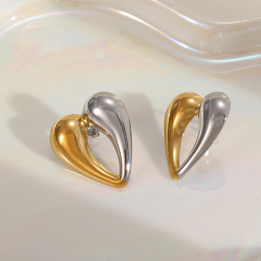 TWO TONE HEART EARRING