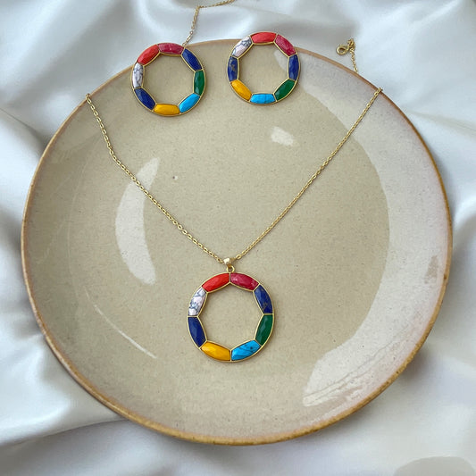 RAINBOW NECKLACE & EARRING COMBO