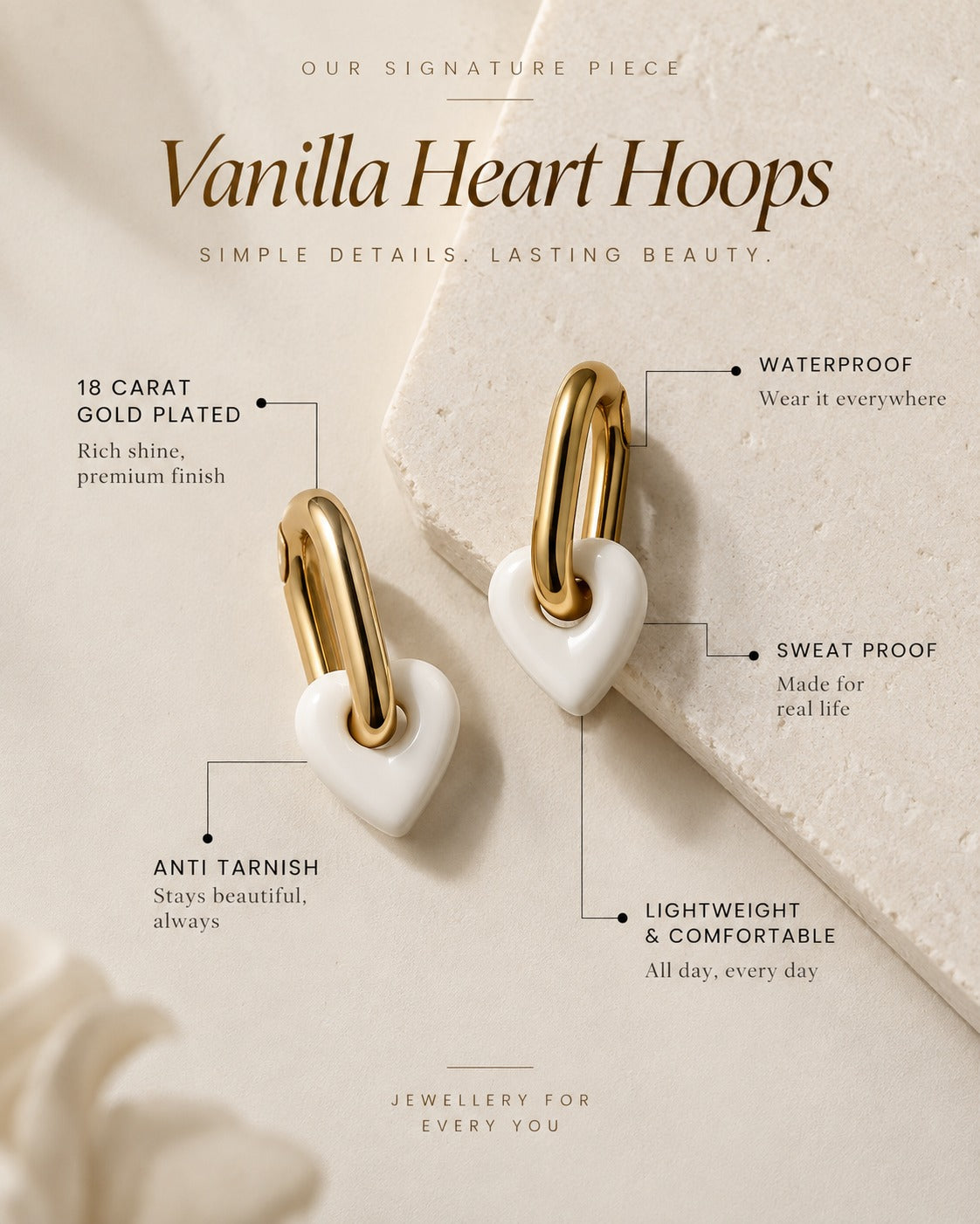 VANILLA HEART HOOP EARRINGS