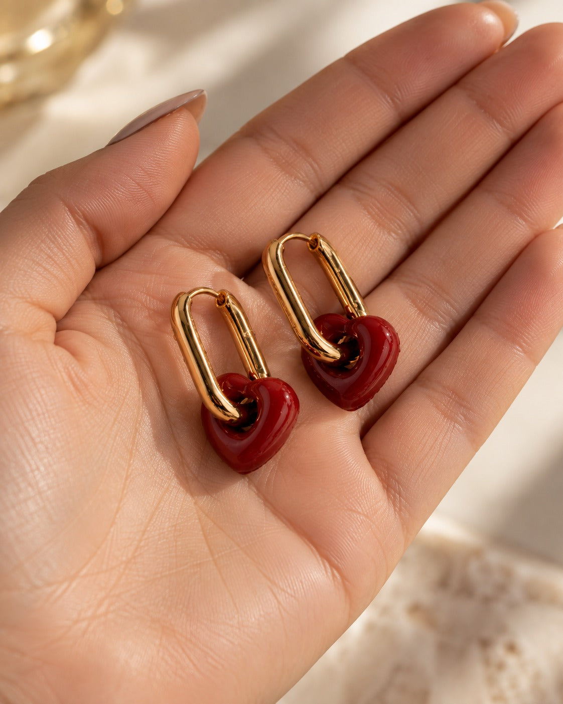 ROSY HEART HOOP EARRINGS